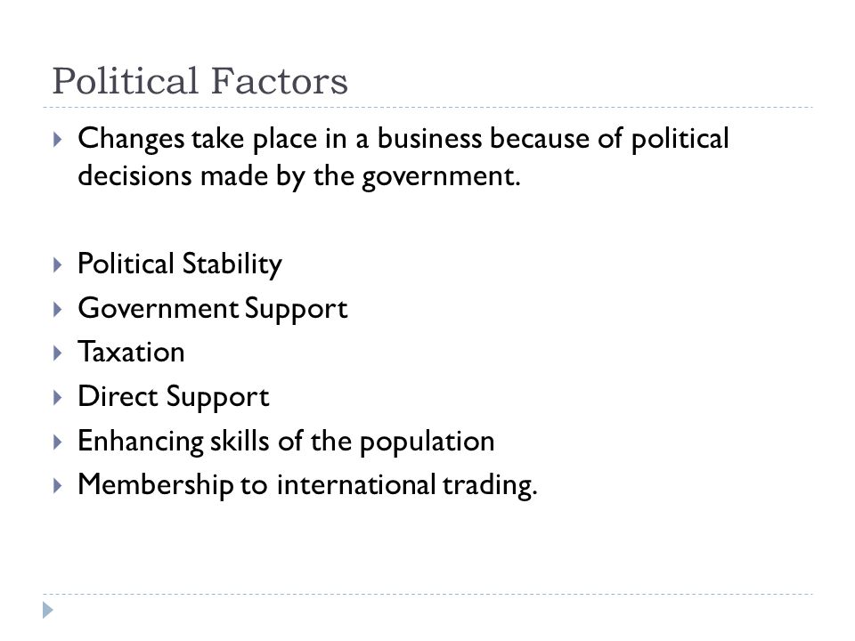 Political factors that affect development